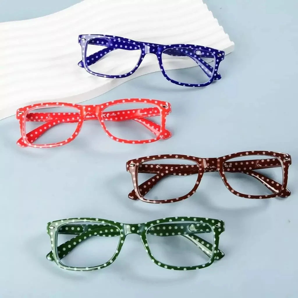 4 Pack Stylish Rrectangle Polka Dots Reading Glasses R075P