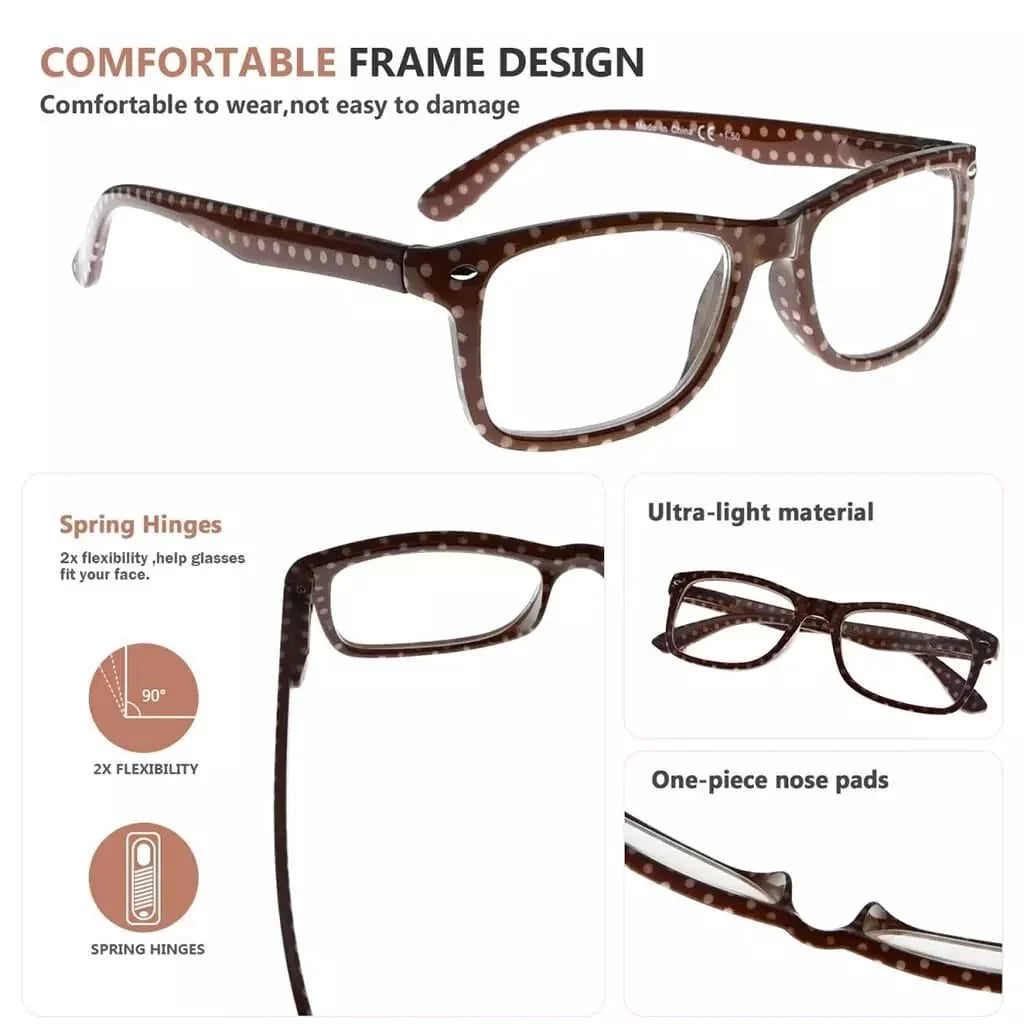 4 Pack Stylish Rrectangle Polka Dots Reading Glasses R075P