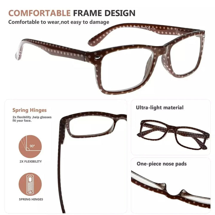 4 Pack Stylish Rrectangle Polka Dots Reading Glasses R075P
