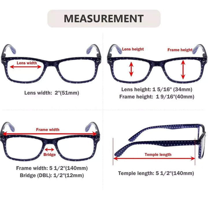 4 Pack Stylish Rrectangle Polka Dots Reading Glasses R075P