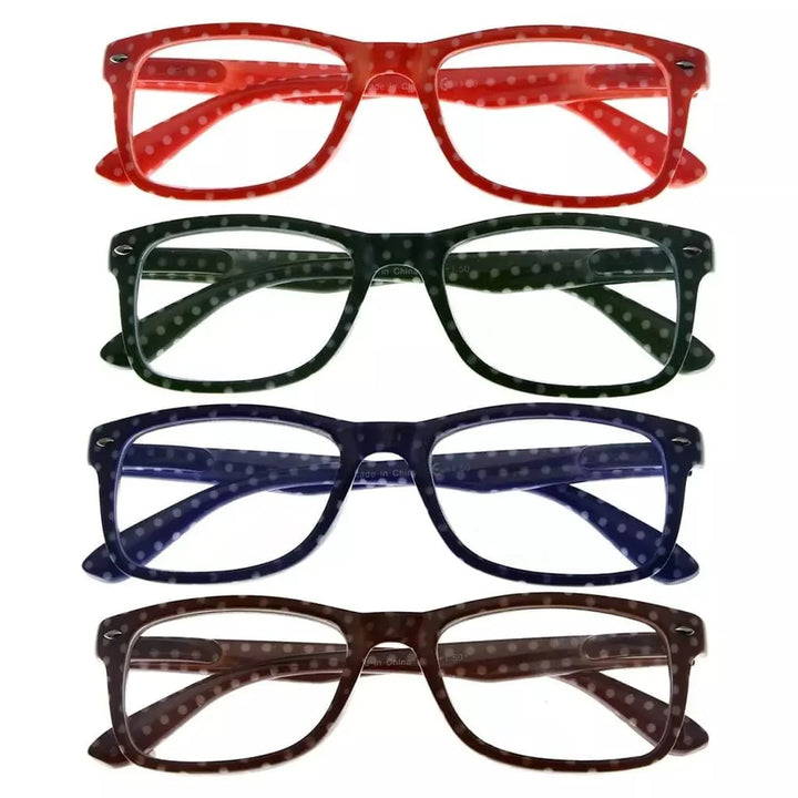 4 Pack Stylish Rrectangle Polka Dots Reading Glasses R075P