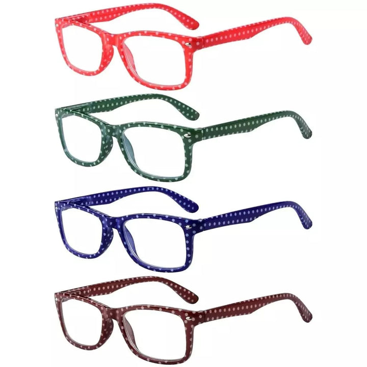 4 Pack Stylish Rrectangle Polka Dots Reading Glasses R075P
