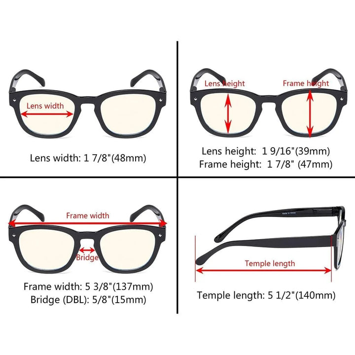 4 Pack Stylish Square Blue Light Filter Readers UVR089