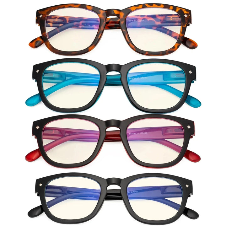 4 Pack Stylish Square Blue Light Filter Readers UVR089