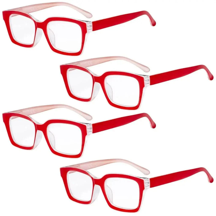 4 Pack Stylish Square Reading Glasses Thicker Frame Readers R9106-A