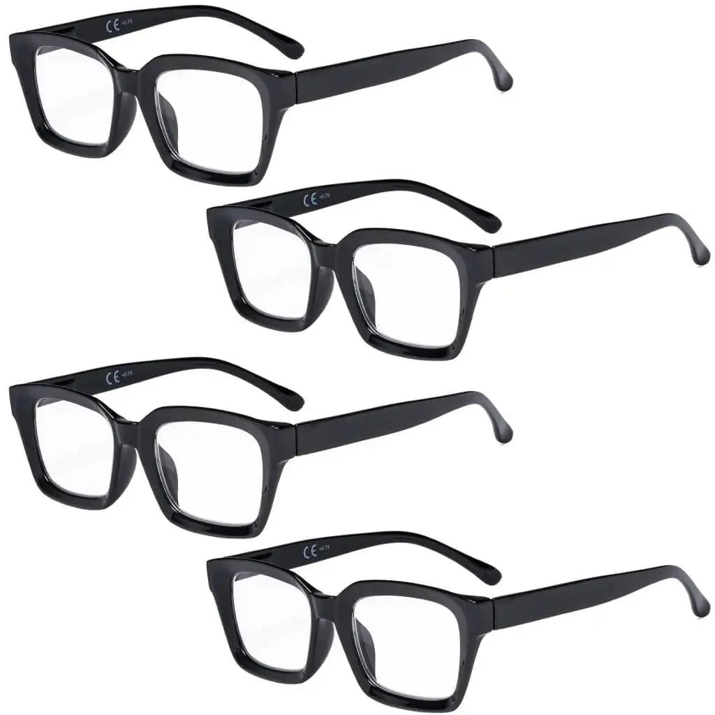 4 Pack Stylish Square Reading Glasses Thicker Frame Readers R9106-A