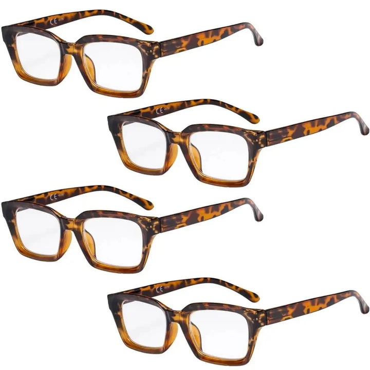 4 Pack Stylish Square Reading Glasses Thicker Frame Readers R9106-A