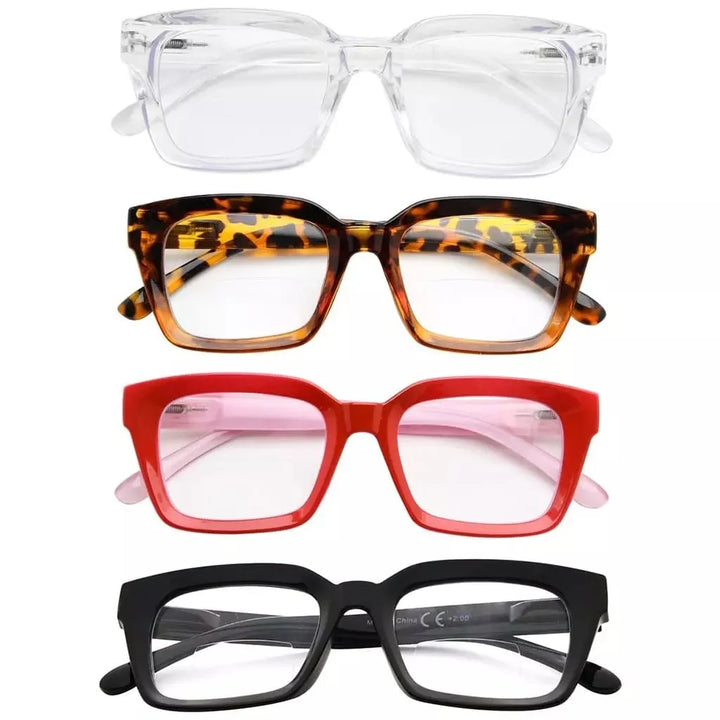 4 Pack Thicker Frame Bifocal Reading Glasses Square Readers BR9106