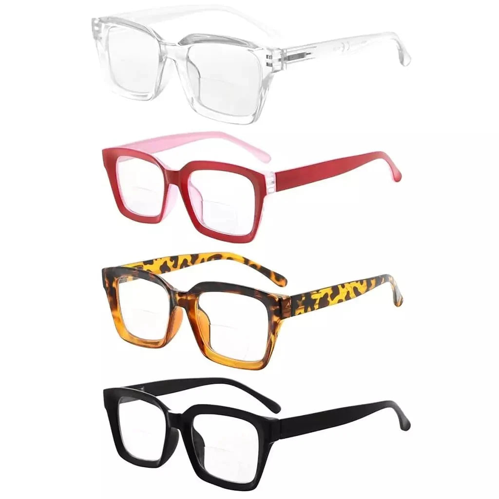 4 Pack Thicker Frame Bifocal Reading Glasses Square Readers BR9106