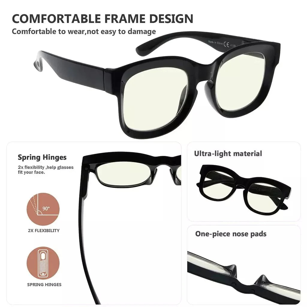 4 Pack Thicker Frame Blue Light Filter Reading Glasses UV2013
