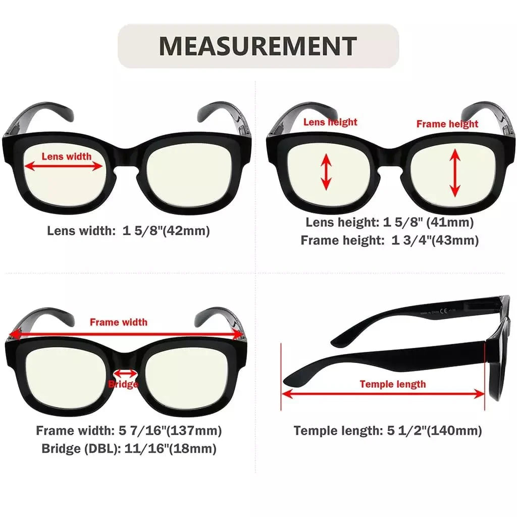 4 Pack Thicker Frame Blue Light Filter Reading Glasses UV2013