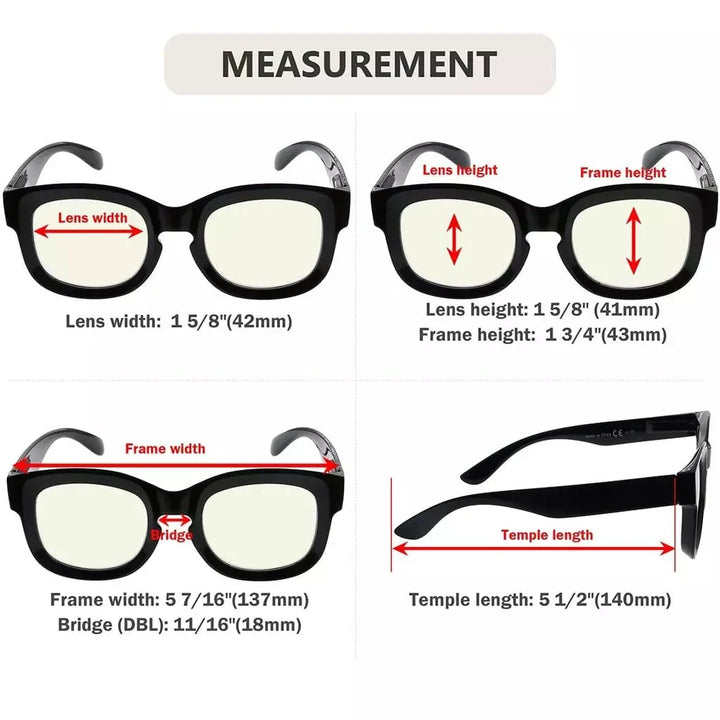 4 Pack Thicker Frame Blue Light Filter Reading Glasses UV2013