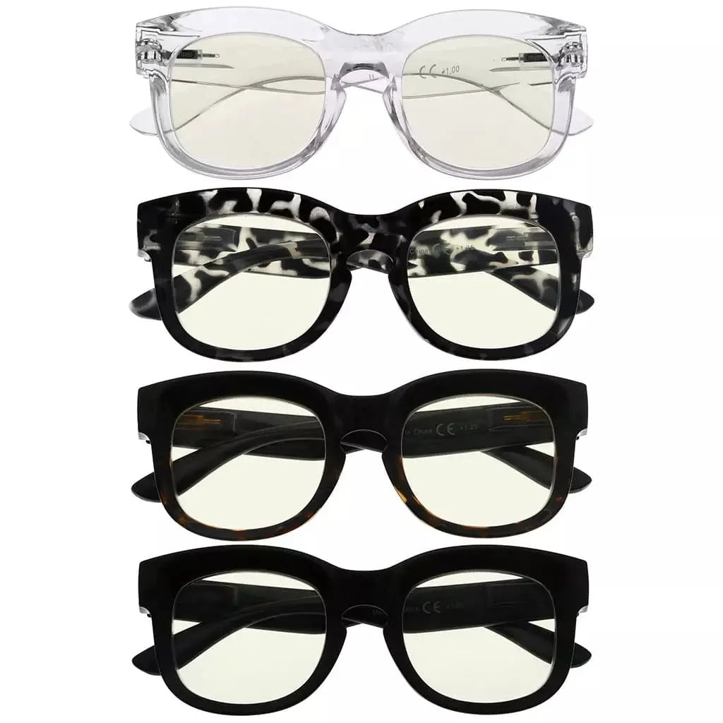 4 Pack Thicker Frame Blue Light Filter Reading Glasses UV2013