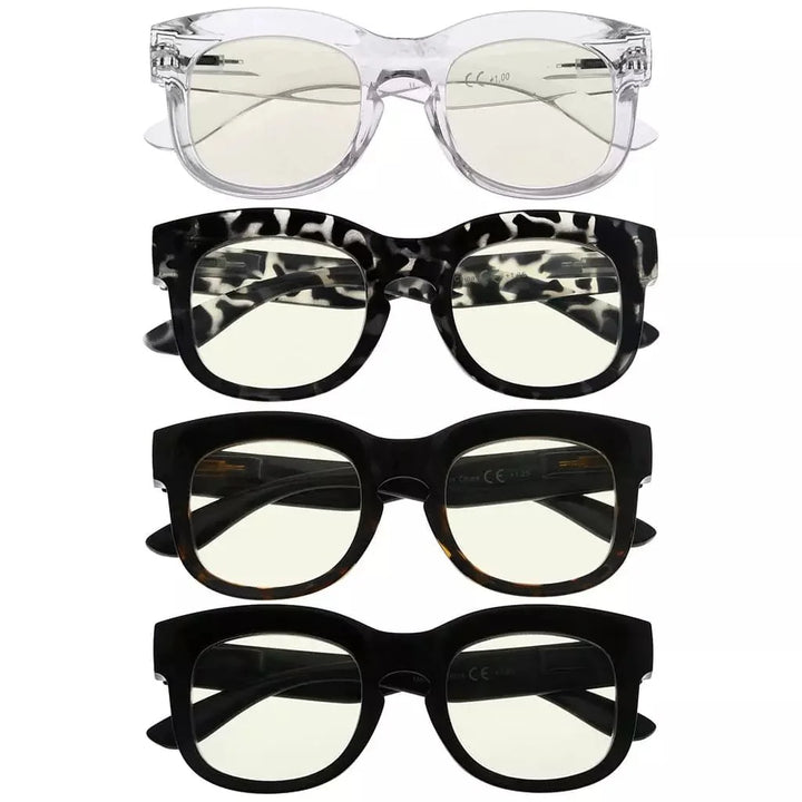 4 Pack Thicker Frame Blue Light Filter Reading Glasses UV2013