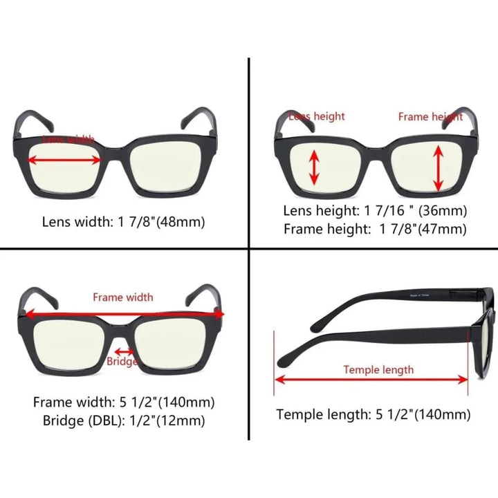 4 Pack Thicker Frame Blue Light Filter Reading Glasses UVR9106