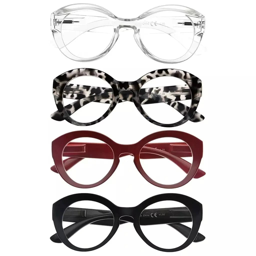 4 Pack Thicker Frame Round Reading Glasses R2004