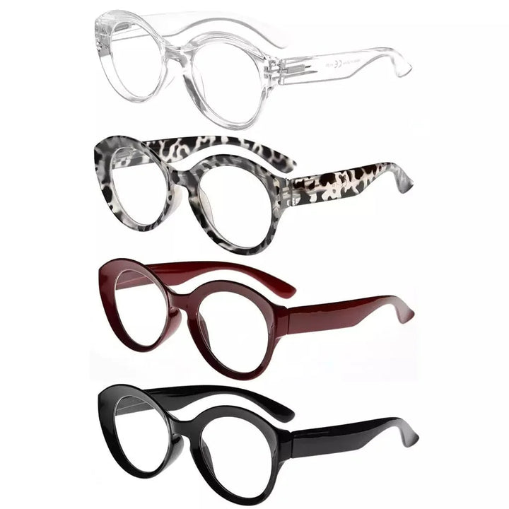 4 Pack Thicker Frame Round Reading Glasses R2004