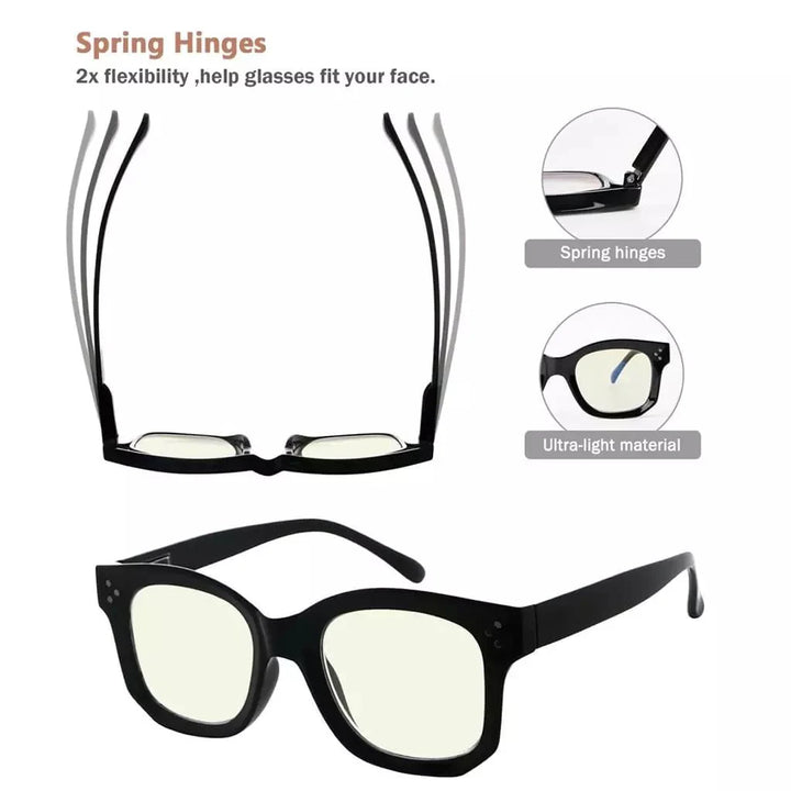 4 Pack Thicker Frame Square Blue Light Filter Readers UVR2002