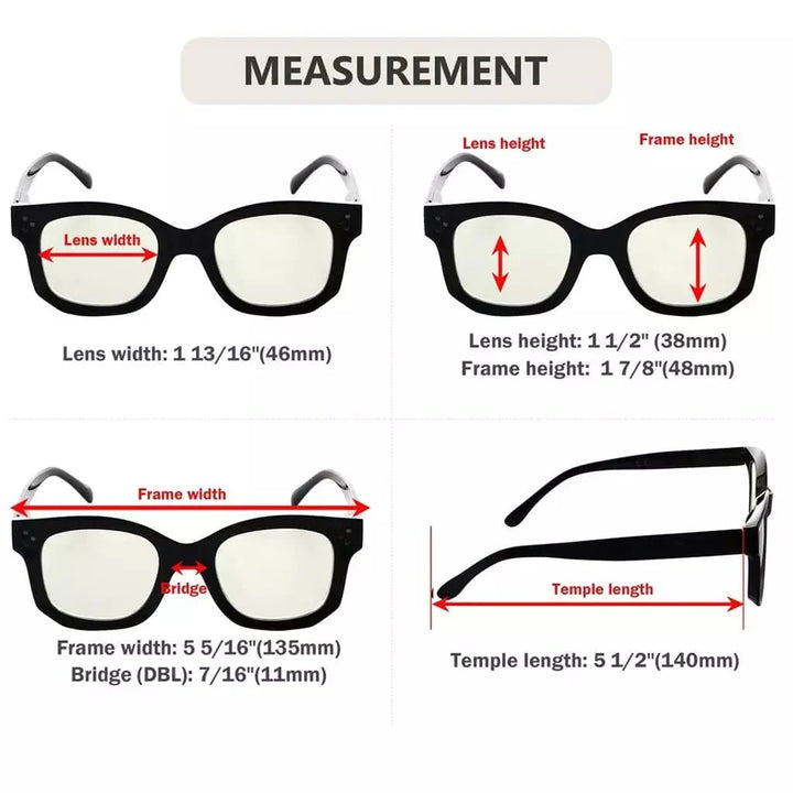 4 Pack Thicker Frame Square Blue Light Filter Readers UVR2002