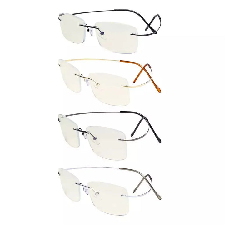 4 Pack Titanium Rimless Blue Light Filter Reading Glasses UVR1509