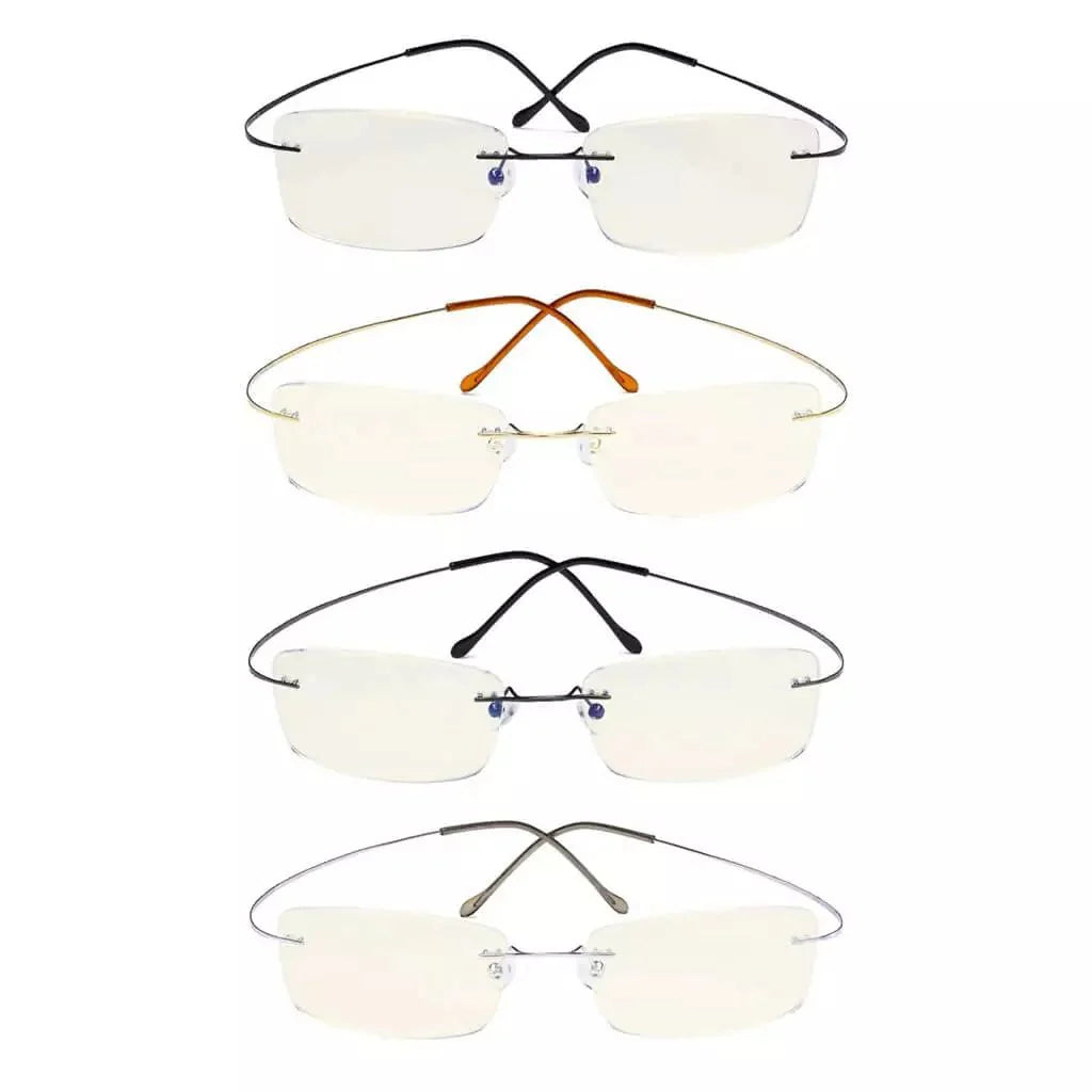 4 Pack Titanium Rimless Blue Light Filter Reading Glasses UVR1509