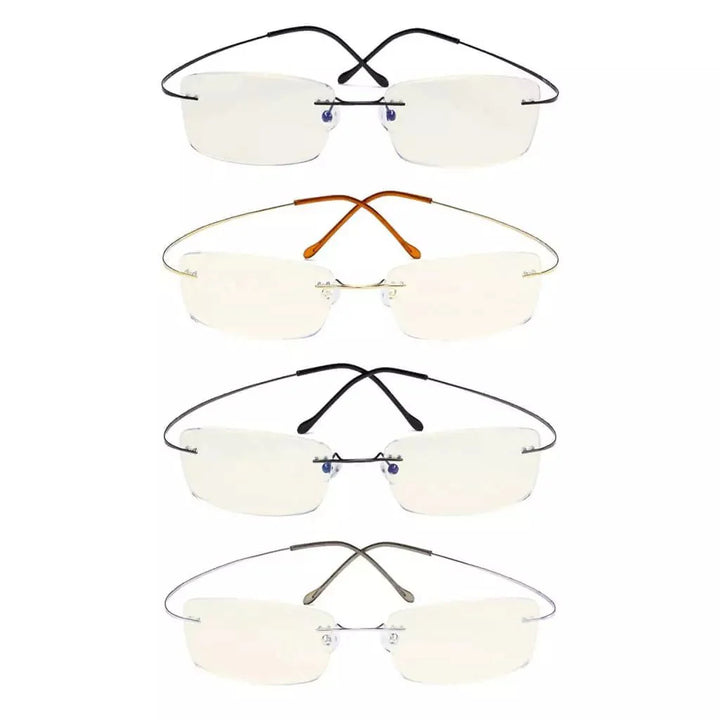 4 Pack Titanium Rimless Blue Light Filter Reading Glasses UVR1509