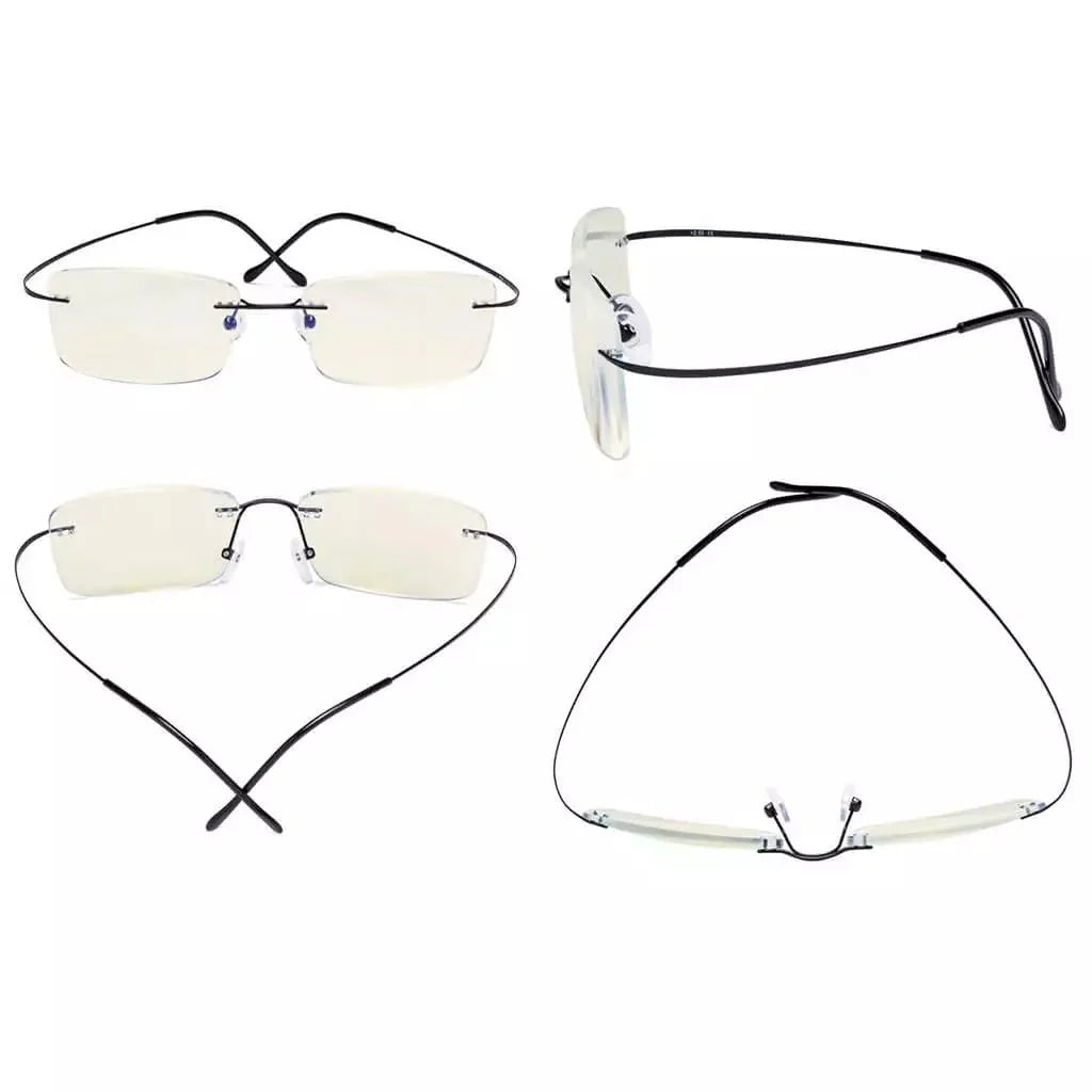 4 Pack Titanium Rimless Blue Light Filter Reading Glasses UVR1509