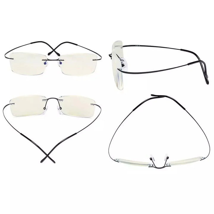 4 Pack Titanium Rimless Blue Light Filter Reading Glasses UVR1509