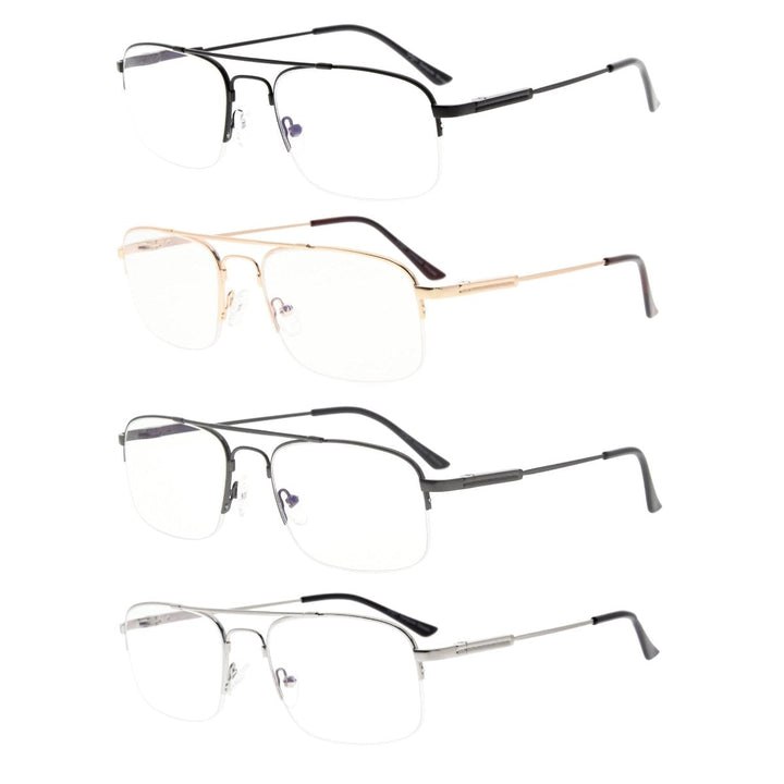 4 Pack Half Rim Blue Light Blocking Reading Glasses