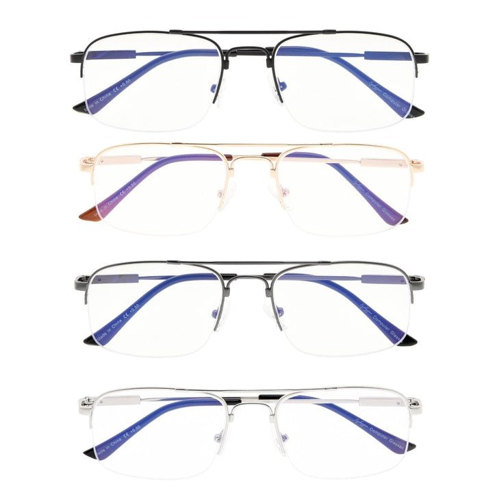 4 Pack Half Rim Blue Light Blocking Reading Glasses