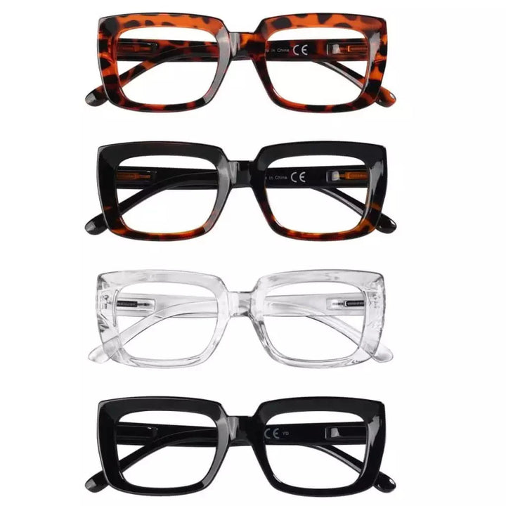 4 Pack Trendy Reading Glasses Thicker Frame Readers R9107