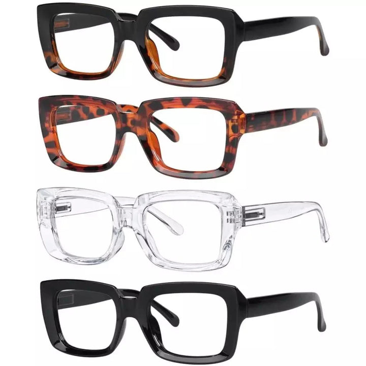 4 Pack Trendy Reading Glasses Thicker Frame Readers R9107
