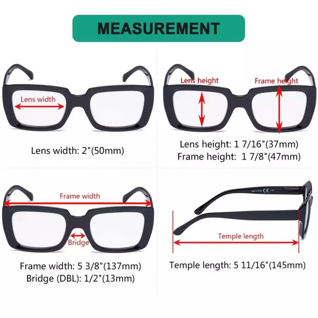4 Pack Trendy Reading Glasses Thicker Frame Readers R9107
