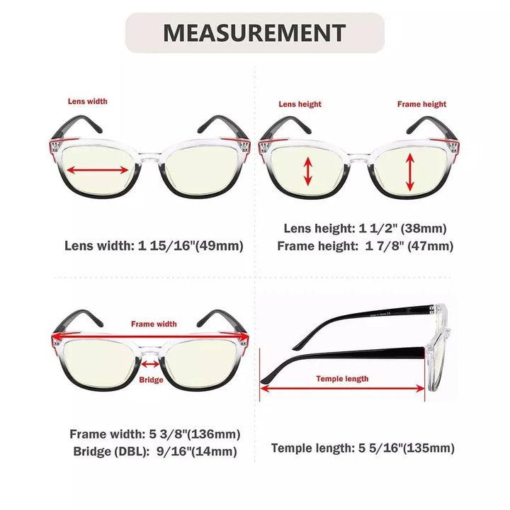 4 Pack Two Tone Blue Light Filter Reading Glasses UV2114