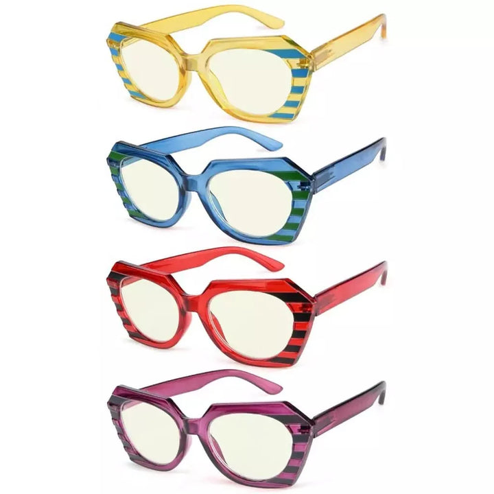 4 Pack Vibrant Polygon Blue Light Filter Readers UV2135
