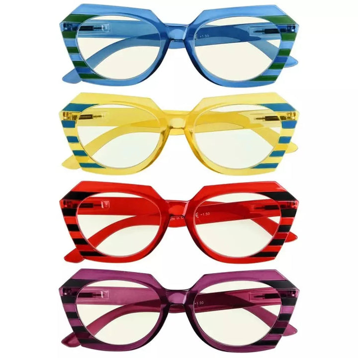 4 Pack Vibrant Polygon Blue Light Filter Readers UV2135