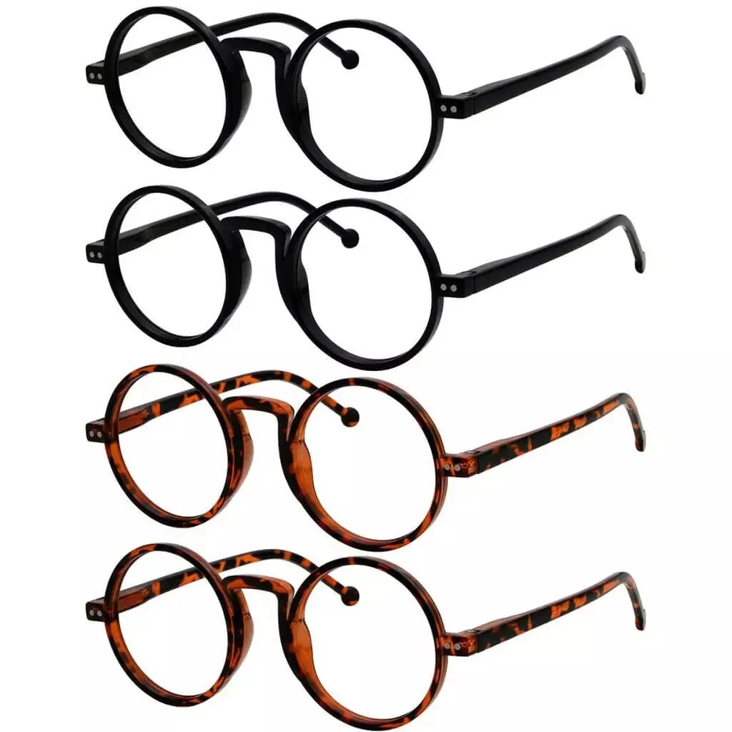 4 Pack Vintage Round Reading Glasses Retro Readers R2140