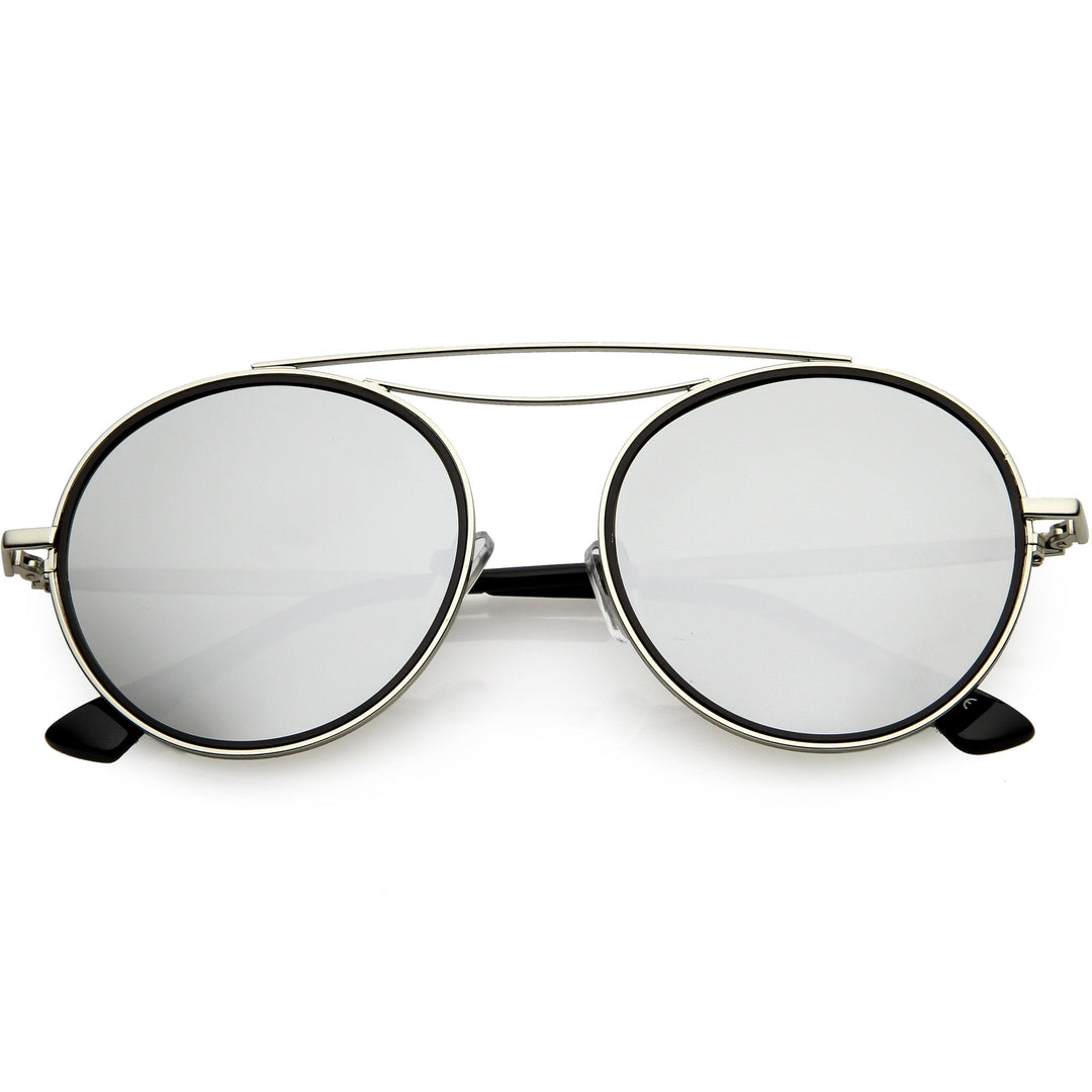 Retro Polarized Round Metal Aviator Mirrored Lens Sunglasses C821