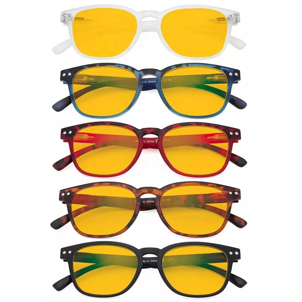 5 Pack Blue Light Blocking Reading Glasses Amber Lens HP079