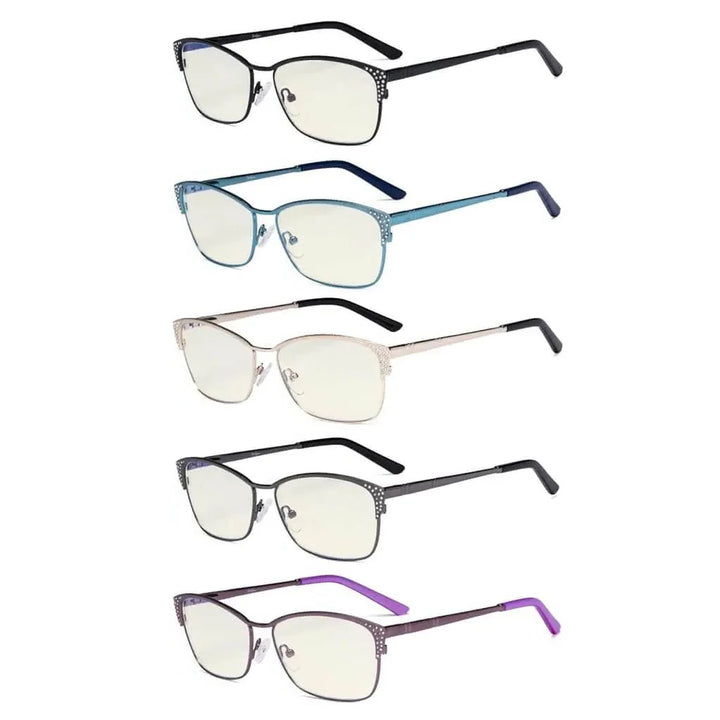 5 Pack Blue Light Filter Eyeglasses with Crystals UV17001