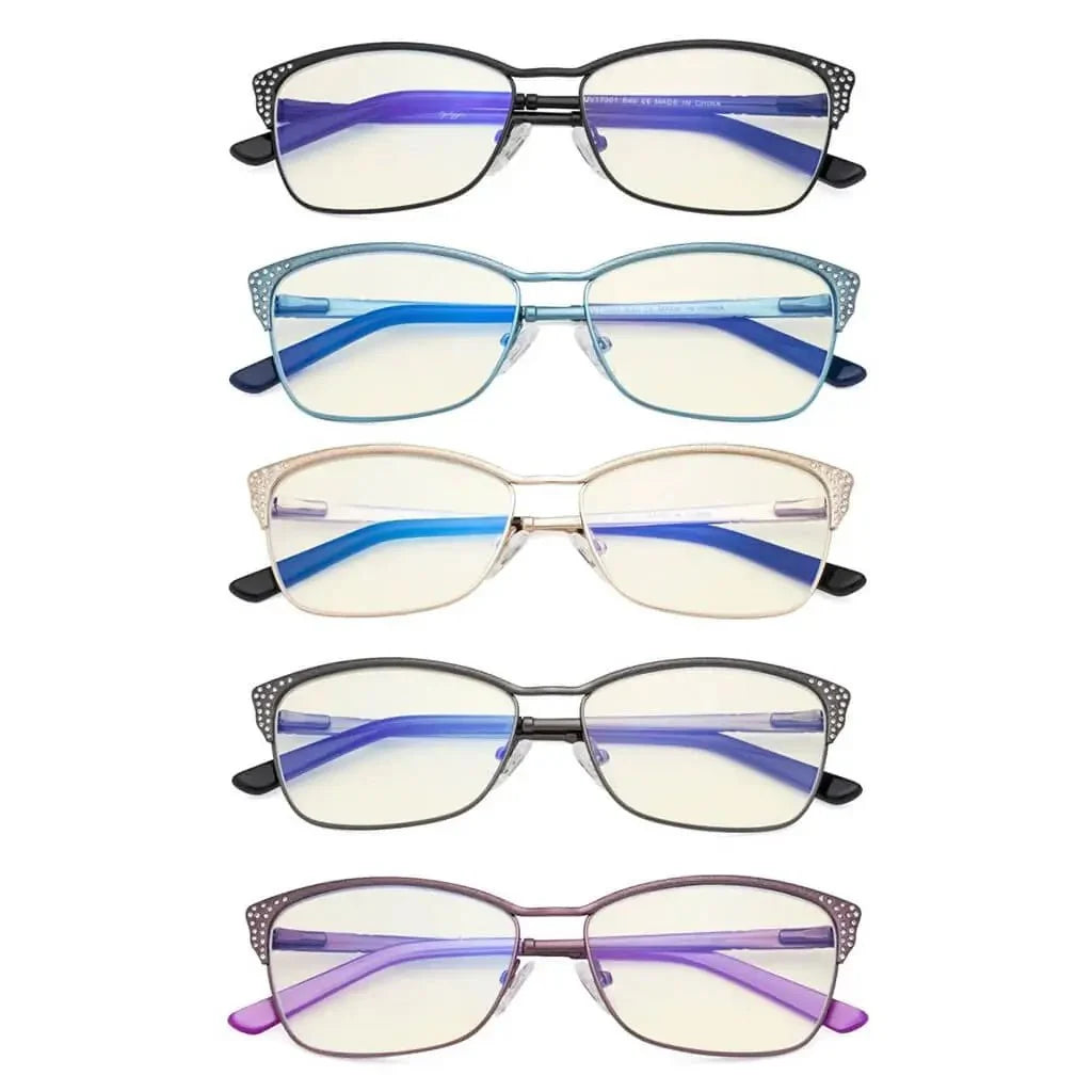 5 Pack Blue Light Filter Eyeglasses with Crystals UV17001