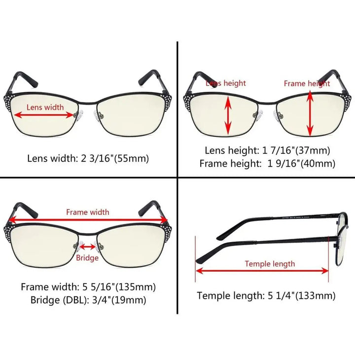 5 Pack Blue Light Filter Eyeglasses with Crystals UV17001