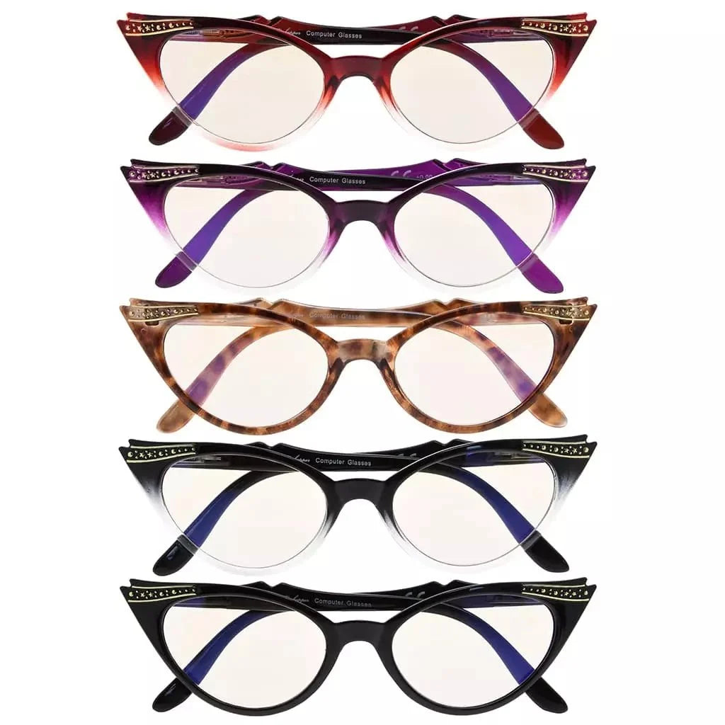 5 Pack Cat-eye Blue Light Blocking Reading Glasses CG914