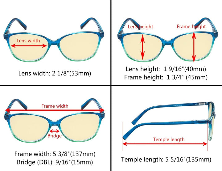5 Pack Cat-eye Blue Light Blocking Reading Glasses TMFH2