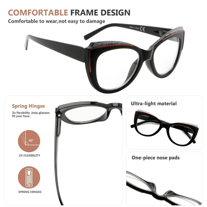 5 Pack Cat-eye Reading Glasses Charming Readers R2118