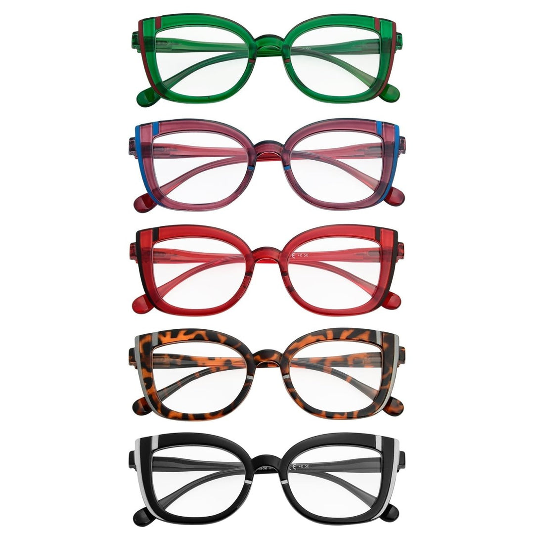 5 Pack Cat Eye Reading Glasses Cute Readers R2117