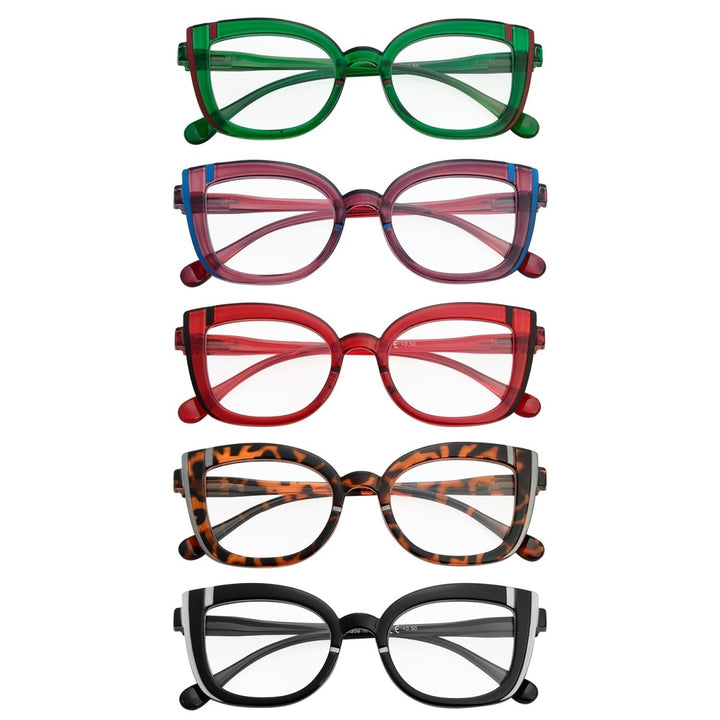 5 Pack Cat Eye Reading Glasses Cute Readers R2117