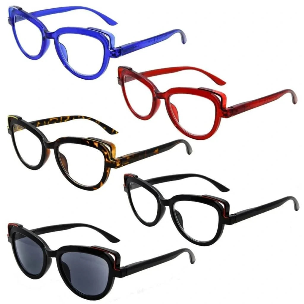 5 Pack Cat-eye Reading Glasses Stylish Readers R2113