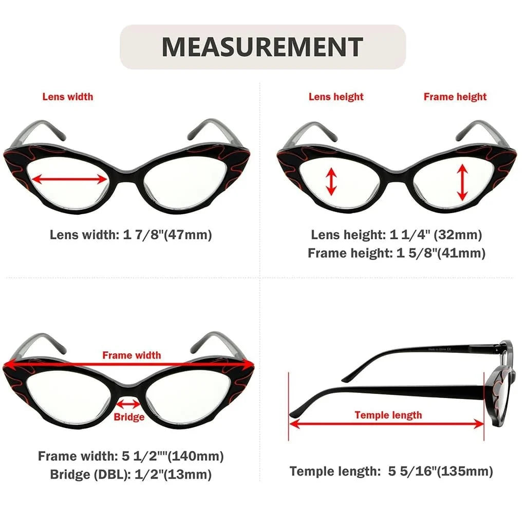 5 Pack Cat-eye Reading Glasses Stylish Readers R2116