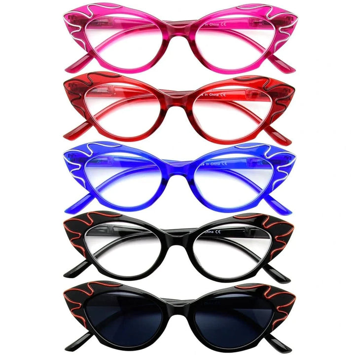 5 Pack Cat-eye Reading Glasses Stylish Readers R2116